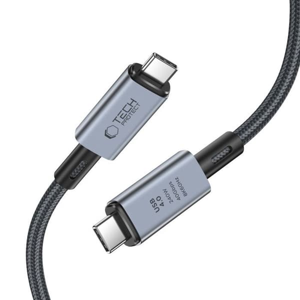 Snabbladdningskabel Tech-Protect Usb 4.0 till Usb-C 8K 40 Gbit/S Pd240W Grå