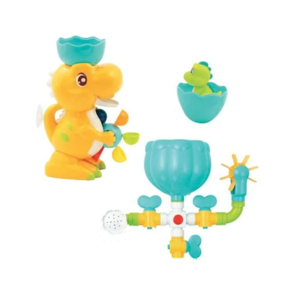 Badleksak - LUDI - Dino badset - Dinosaurie väderkvarn, vattenbana och sprinkler Gul, grön, blå