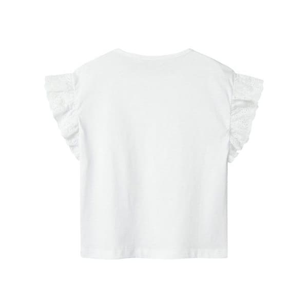 T-shirt i vit bomull med rak passform och spetsärmar Vit 10