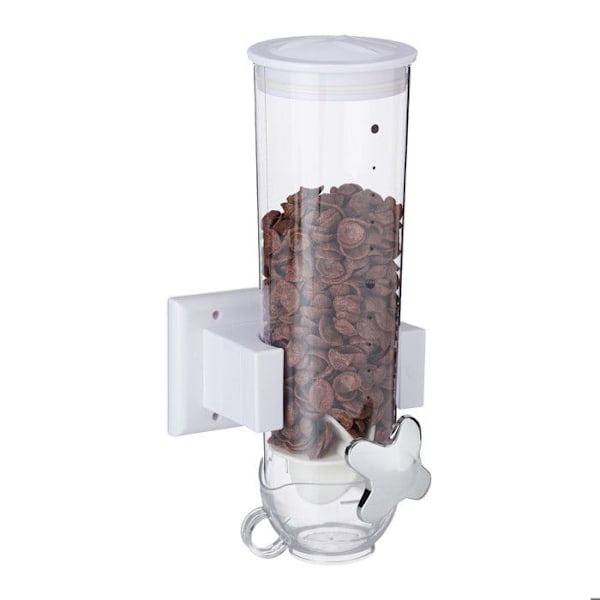 Relaxdays Cereal Dispenser, väggmontering, 1,7 L, godis, torra livsmedel, HLP 31x16x14 cm, vit vit, transparent, silver