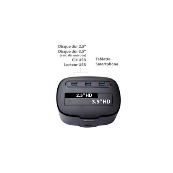Dockningsstation med Hub Black Connectland 2,5''/3,5''SATA 1,5/3/6 GB/s USB Hub v3.0 3