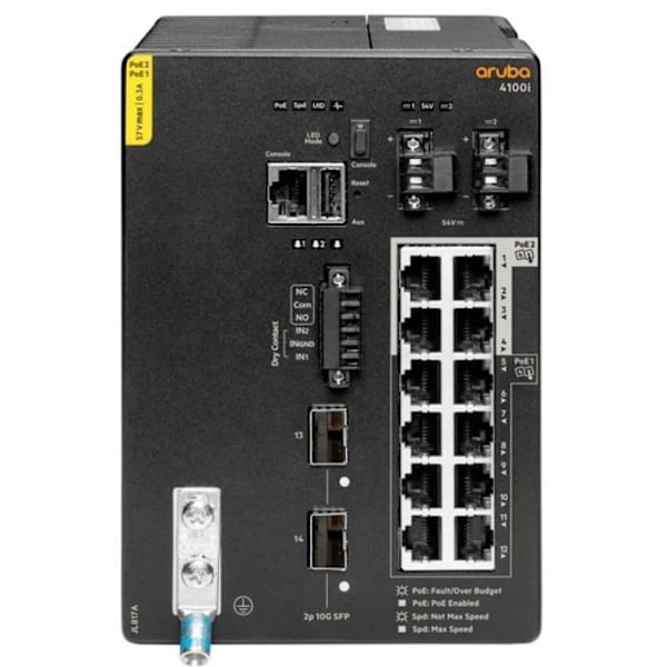 Managed switch - Aruba - 4100i - 12 portar 1GbE - PoE - DIN-monterad IP30 Svart