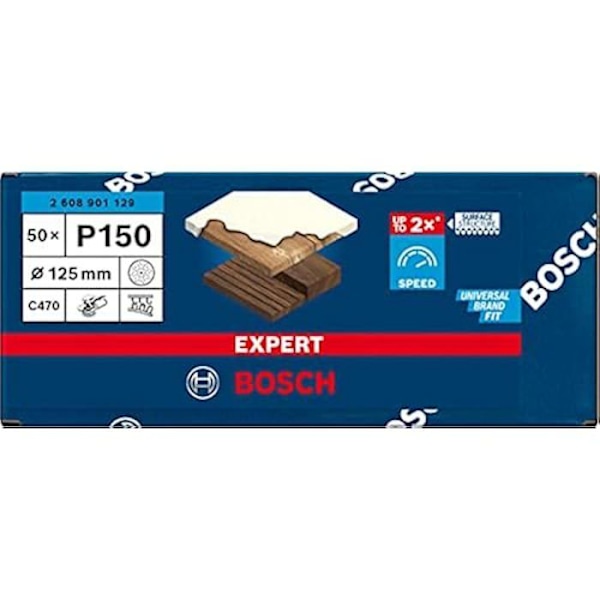 Slippapper - BOSCH - Expert C470 - Multi-hål - Ø 125 mm - Korn 150 - 50 stycken Gul