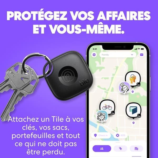 Tracker Bluetooth Tile av Life360 Mate (2024) - Nyckeldetektor och objektlokalisator, Set av 4 (Svart)