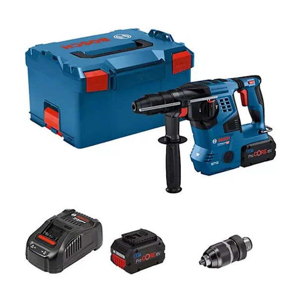 Perforator SDS-PLUS GBH 18V-28 CF - BOSCH - med 2 batterier 18V 8.0Ah - laddare - L-BOXX - 611921002