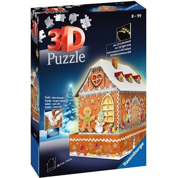 3D pussel Julhus i pepparkakor - Ravensburger - Monument 257 bitar - utan lim - byter färg - Från 8 år