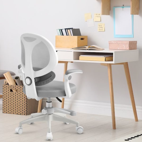 Justerbar barnkontorsstol MARK ADLER Junior 4.5 Grå - Ergonomisk, Fällbara armstöd, Självlåsande hjul Vit