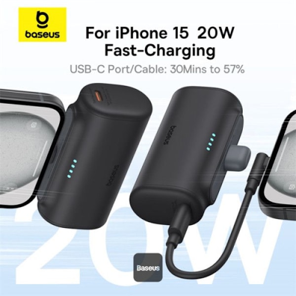 Snabb laddnings externbatteri OS-Baseus Compact Type-C Edition 5000mAh 20W Cluster Svart