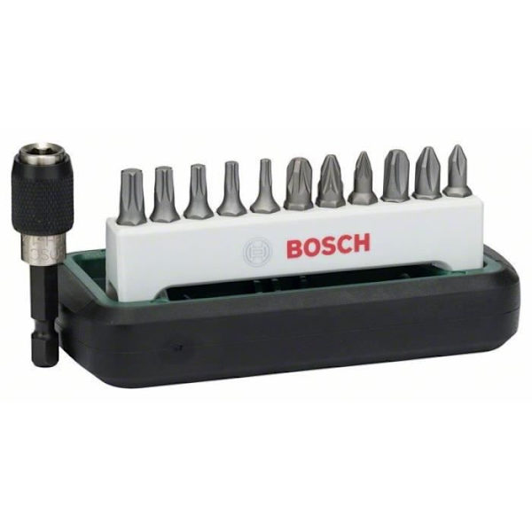 Set med bitar - BOSCH - 11 bitar - Phillips/Pozidriv/Torx - Kompakt - 6,3 mm Grå, svart och vit