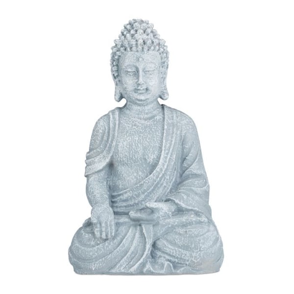 Relaxdays Buddha-statyn sittande, 40 cm hög, feng shui-dekoration, väderbeständig och frosttålig, skulptur, ljusgrå Olika färger
