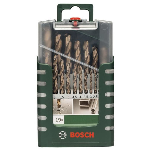 Set med 19 HSS-Cobalt slipade metallborr - BOSCH - Borr - Grå - Total längd: 200,0 mm Grått och grönt