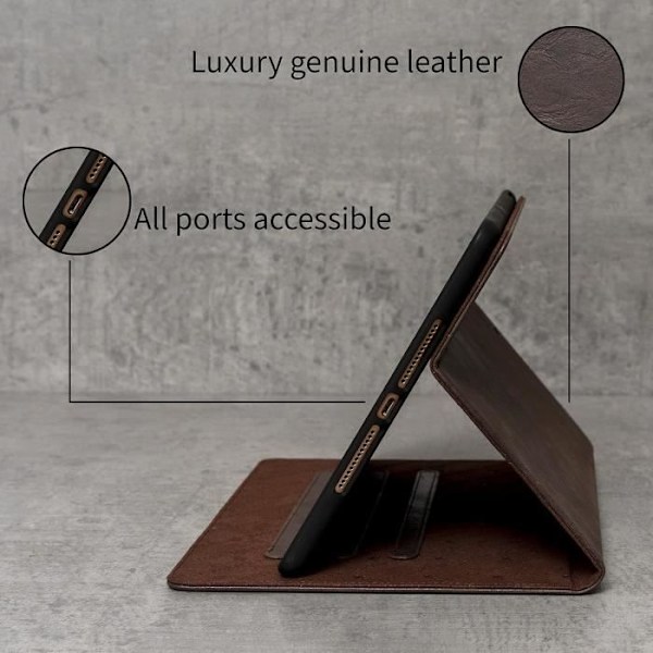 iPad Air 3-fodral - Porter Riley - Äkta Läder - Mörk Choklad - Inbyggt Stöd - Heltäckande Skydd Brun Chokolade