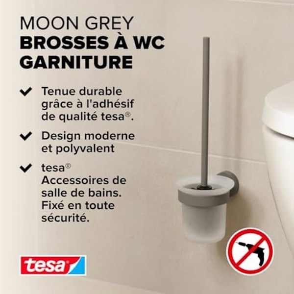 Ensemble WC Support och Brosse WC - TESA - MOON GRÅ - Matt Grå - Satin Glas - Modern Design Matt grå