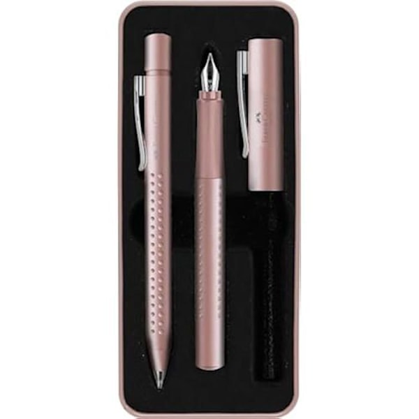 Presentlåda - FABER-CASTELL - Grip 2011 - Fylld penna M - Bläckpenna XB - Ljust rosa metallfodral Ljusrosa