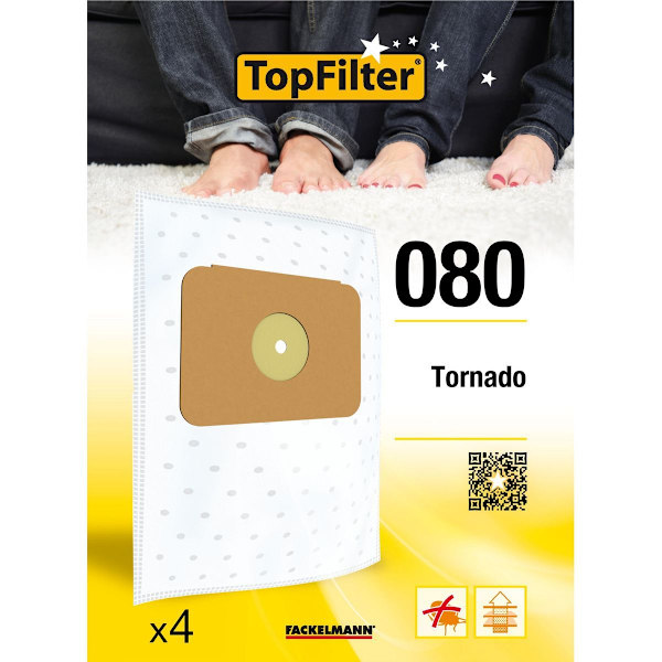 Dammsugarpåsar - TopFilter - Tornado - Förpackning med 4 - Hög kapacitet filtrering - Fransk tillverkning