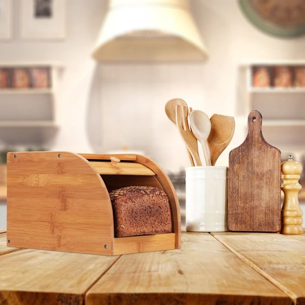 Brödbox - Relaxdays - 10024208 - Bambuträ - Skjutlock - 27x20,2x18,2 cm ljusbrun
