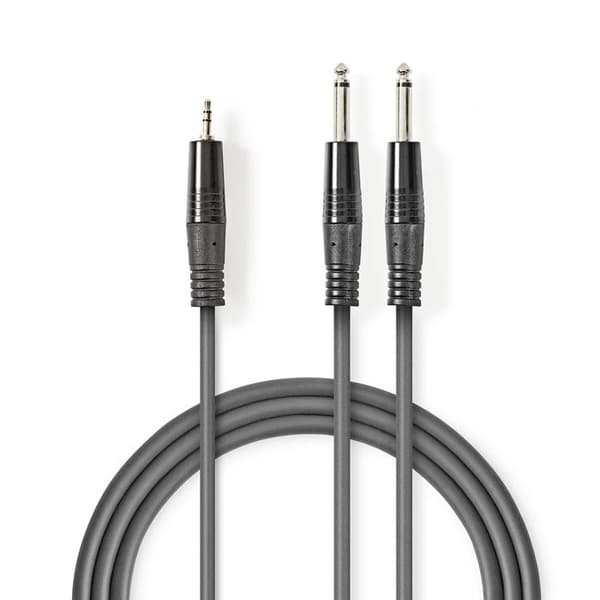 Ljudkabel stereo - NEDIS - 2x 6,35 mm han - 3,5 mm han - 1,5 m - Grå