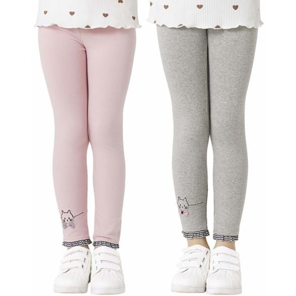 Legging - jegging - tregging Adorel - PAT091-140 - Leggings i ensfärgad bomull, lång byxa, katt, flicka, set med 2 Grå, rosa 2-3 år