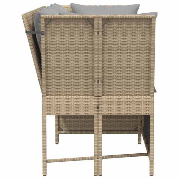 vidaXL Trädgårdssoffa med beige kuddar i flätad plast, utomhussoffa, trädgårdssoffa, utemöbel, 4104126