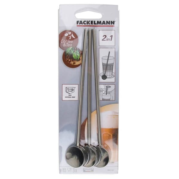 Set med 3 återanvändbara sugrörskedar 18 cm Fackelmann Bar Concept Grå