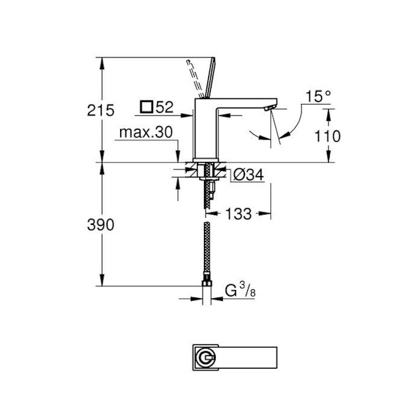 GROHE Eurocube Joy Tvättställsblandare - Metall - Joystickpatron - Krom