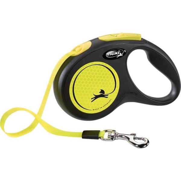 Ny Neon S Tape 5 m koppel - Flexi - CL11T5-251-S-NEOGE - Svart/Gul - För hundar upp till 15 kg
