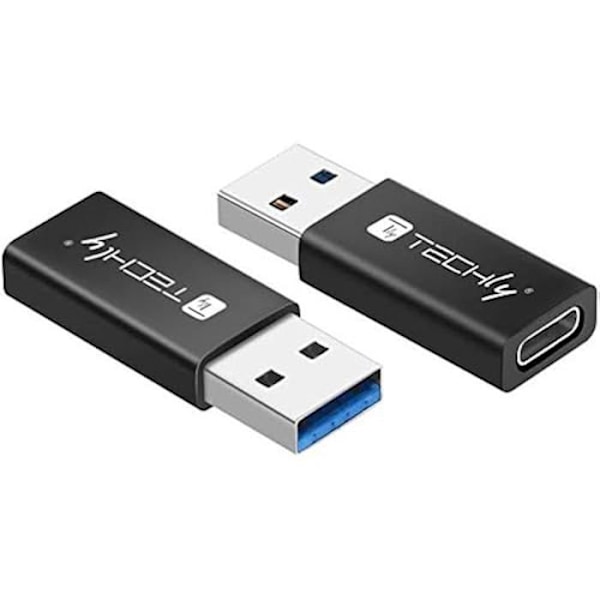 Mini USB-A 3.0 Hane till USB-C™ Hon - Techly - Svart - Ultra kompakt - 5 Gbit/s - Adapter