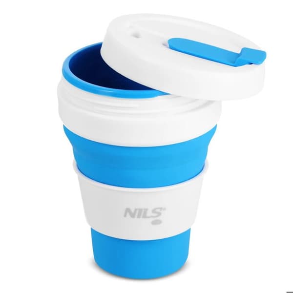 Fällbar mugg NILS Camp NC4103 - silikon LFGB 475 ml, lätt och kompakt (blå) blå vit