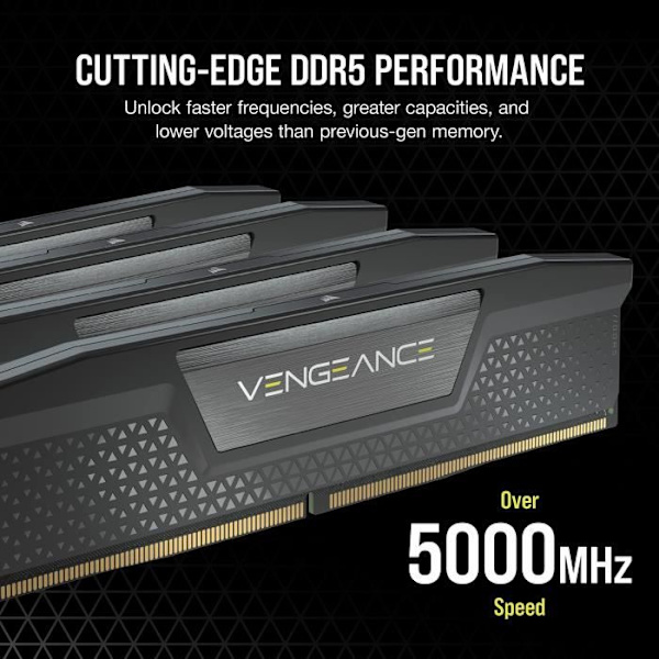 CORSAIR Vengeance RGB DDR5 - 64GB 2x32GB DIMM - 4800MHz - Obuffrad, 40-40-40-77, Std PMIC, XMP 3.0, Black Heatspreader, Black PCB