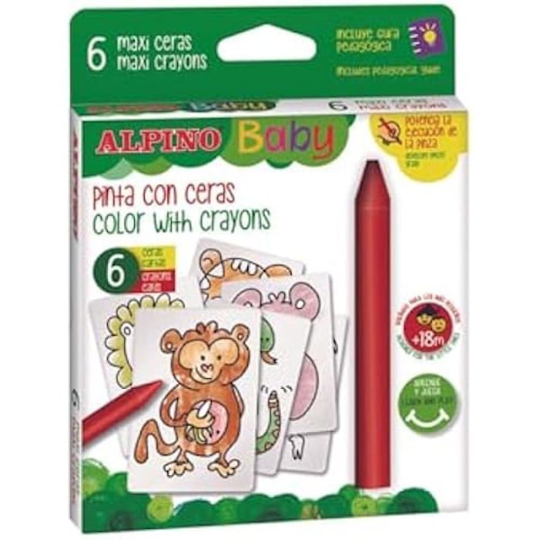 ALPINO 6 Cire Alpin Baby 6 Färgläggningskort Tema Djungeln (DA002006) färgad