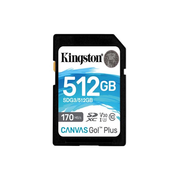 Kingston SDG3/512GB SD-kort minneskort (512GB SDXC Canvas Go Plus 170R C10 UHS-I U3 V30)