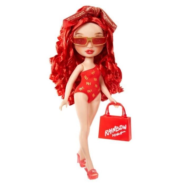 Rainbow High Swim & Style - Ledad modedocka 27 cm - Ruby (röd) - Baddräkt + Pareo - från 4 år Röd