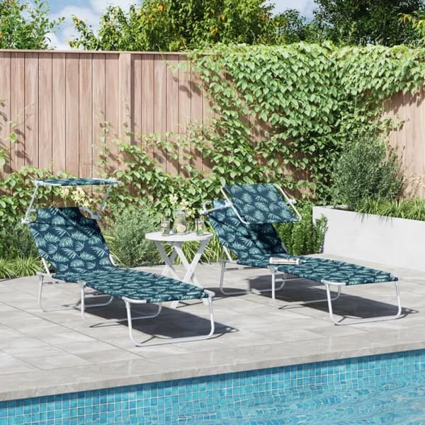 Fällbara Chaises Longues 2 st med Bladmönster 600D Oxford Tyg