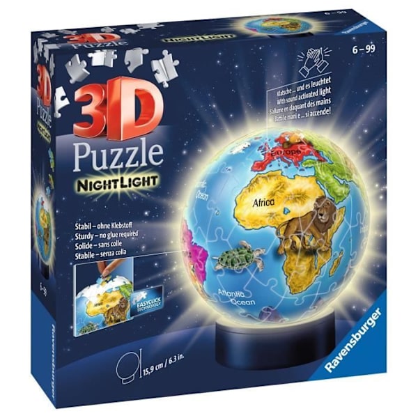 Ravensburger - 3D Globe World Map Pussel med LED - 72 bitar Blå