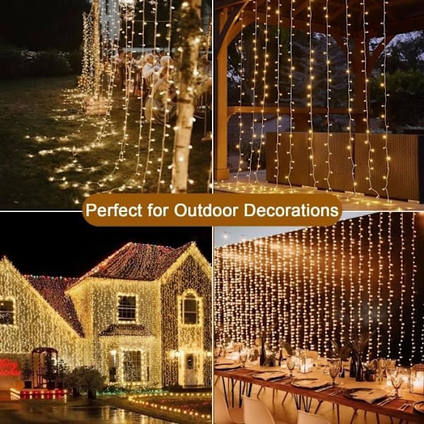 yowin Ljusgardin 6m x 3m 600 LED Ljusgarn med Transformator, Timer, 8 Läge Vattentät Ljusgardin Jul