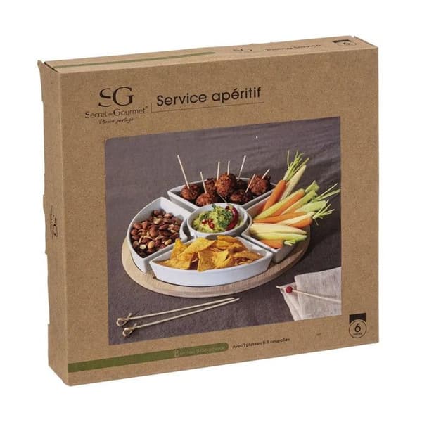 Set Apéritif 6 Delar "Bambou" 27cm Vit Vit