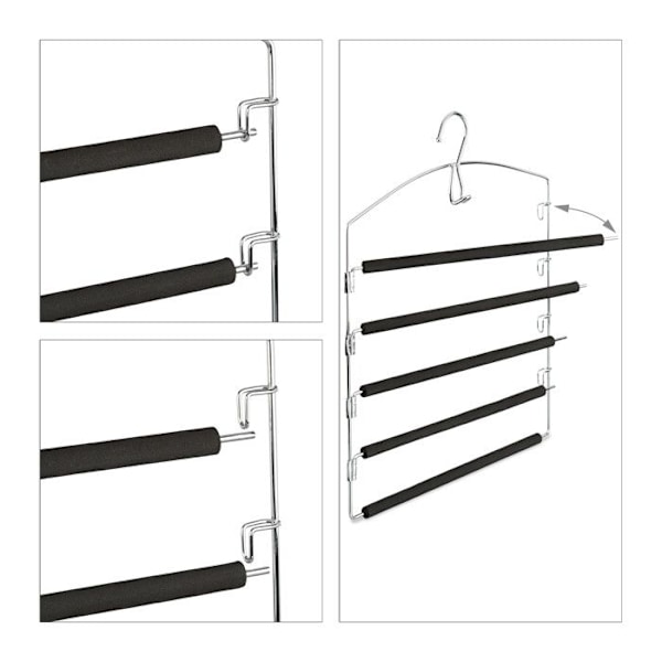 Relaxdays Platsbesparande metallhängare vadderad för klänningar byxor HxBxD: 44,5x37x2,7cm set om 3, silver/svart Silver/svart