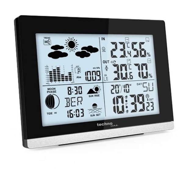 Väderstation - TECHNO LINE - WS 6762 - Radiostyrd - Månfasdisplay - 3 externa sändare Svart silver