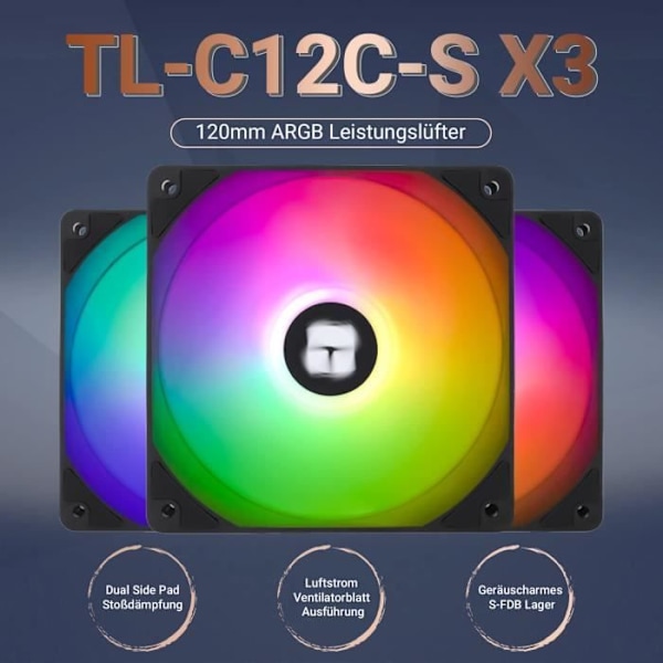 CPU-fläkt - Thermalright - TL-C12C-S X3 - 120 mm - ARGB - 1550 varv/min - 25,6 dBA
