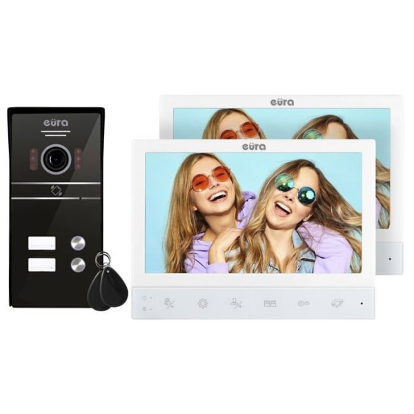 Eura - VDP-80C5 - 4-tråds videointercom 2 x 7 tum färgskärm 2 ingångar FHD RFID-kryptering 1080p Wiess