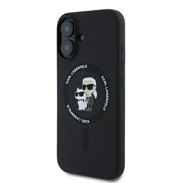 Coque MagSafe i silikon Karl Lagerfeld Karl & Choupette för iPhone 16 Plus (svart)