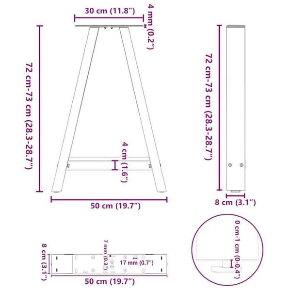 vidaXL Matbordstativ i A-form 2 delar Antracit 50 x (72-73) cm Stål 4012846