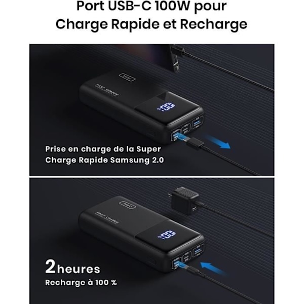 Extern Batteri - INIU - 25000mAh - 100W - Snabb Laddning - USB-C