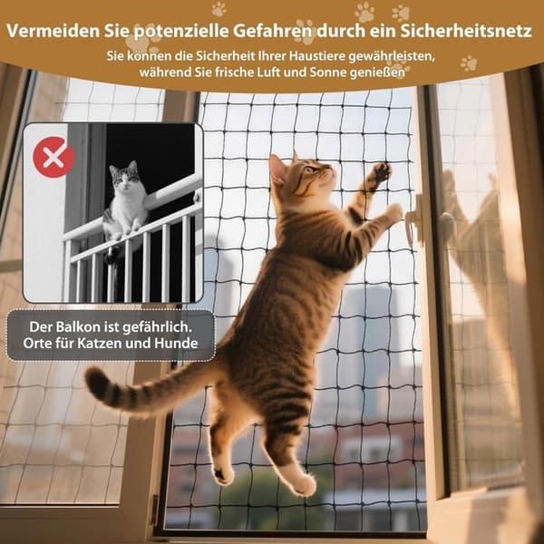 Kattnät Förstärkt nät 8 m x 3 m Hållbart skydd utan borrning