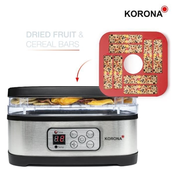 Korona 57011 Dehydrator med Cereal Bar Mould | 8-72 timmars timer | BPA-fri | LED-display, rostfritt stål rostfritt stål