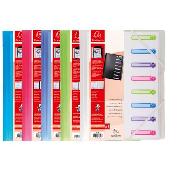 EXACOMPTA-mapp 3 polypropenflikar 8 kromalinfack Blandad