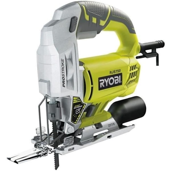 RYOBI - Sticksåg 500 W - 3 000 cp/min - 75 mm trä - fläkt + sugmunstycke, träblad & sexkantnyckel - RJS750-G Grön