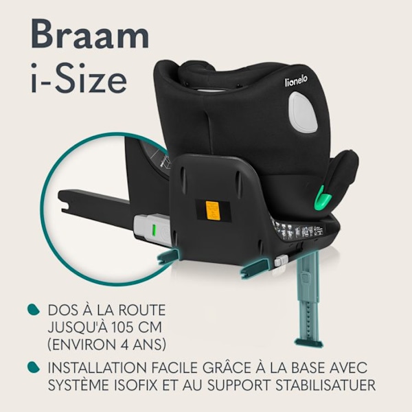 Bilbarnstol 360° LIONELO Braam iSize - ISOFIX - Svängbar bas 360° - 40-150 cm - Grupp 0/1/2/3 - Svart svart och grått