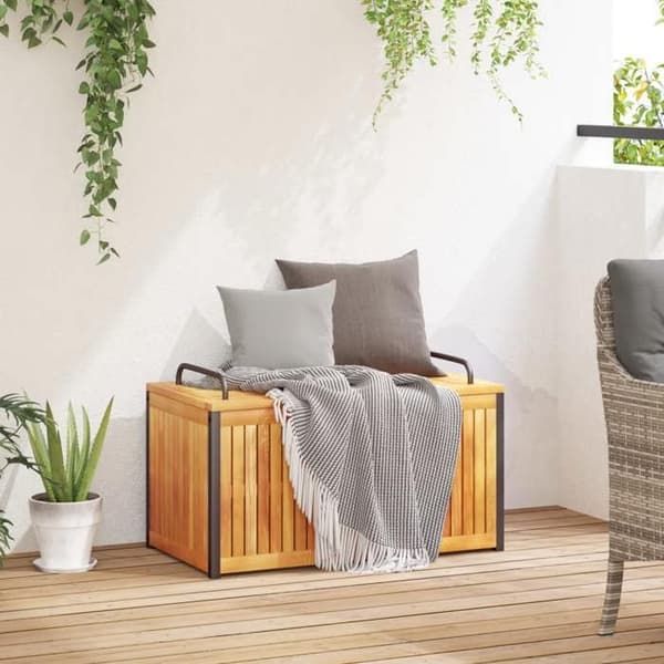 vidaXL Utomhus kuddask med solid akaciaträ och stål, kuddbehållare, förvaringslåda, låda 367608
