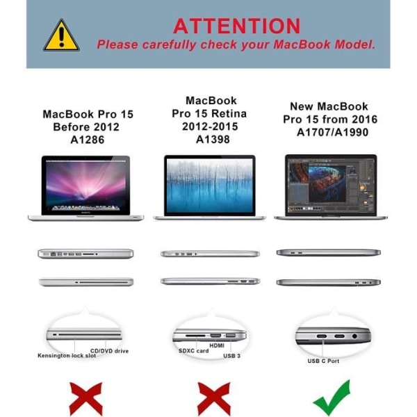 TECOOL MacBook Pro 15-tumsfodral, tunn plastfodral med hårt skal för MacBook Pro 15,4" med Touch Bar A1707-A1990, svart Svart